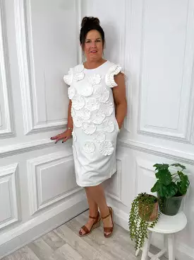 Malissa J White Pleat Flower Dress