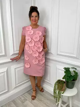 Malissa Pleat Flower Dress Rose