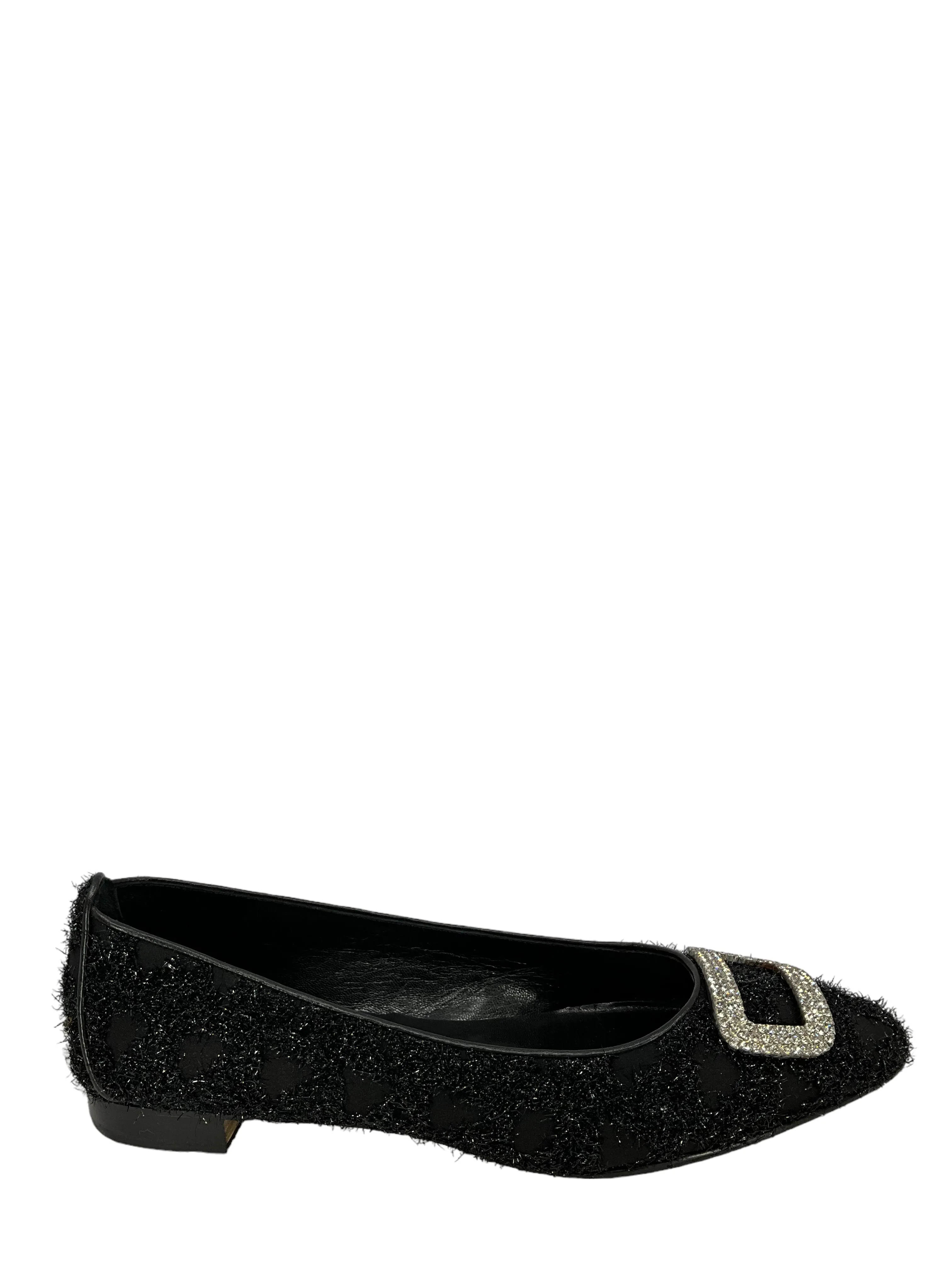 Manolo Blahnik Black Textured Flats Size 11.