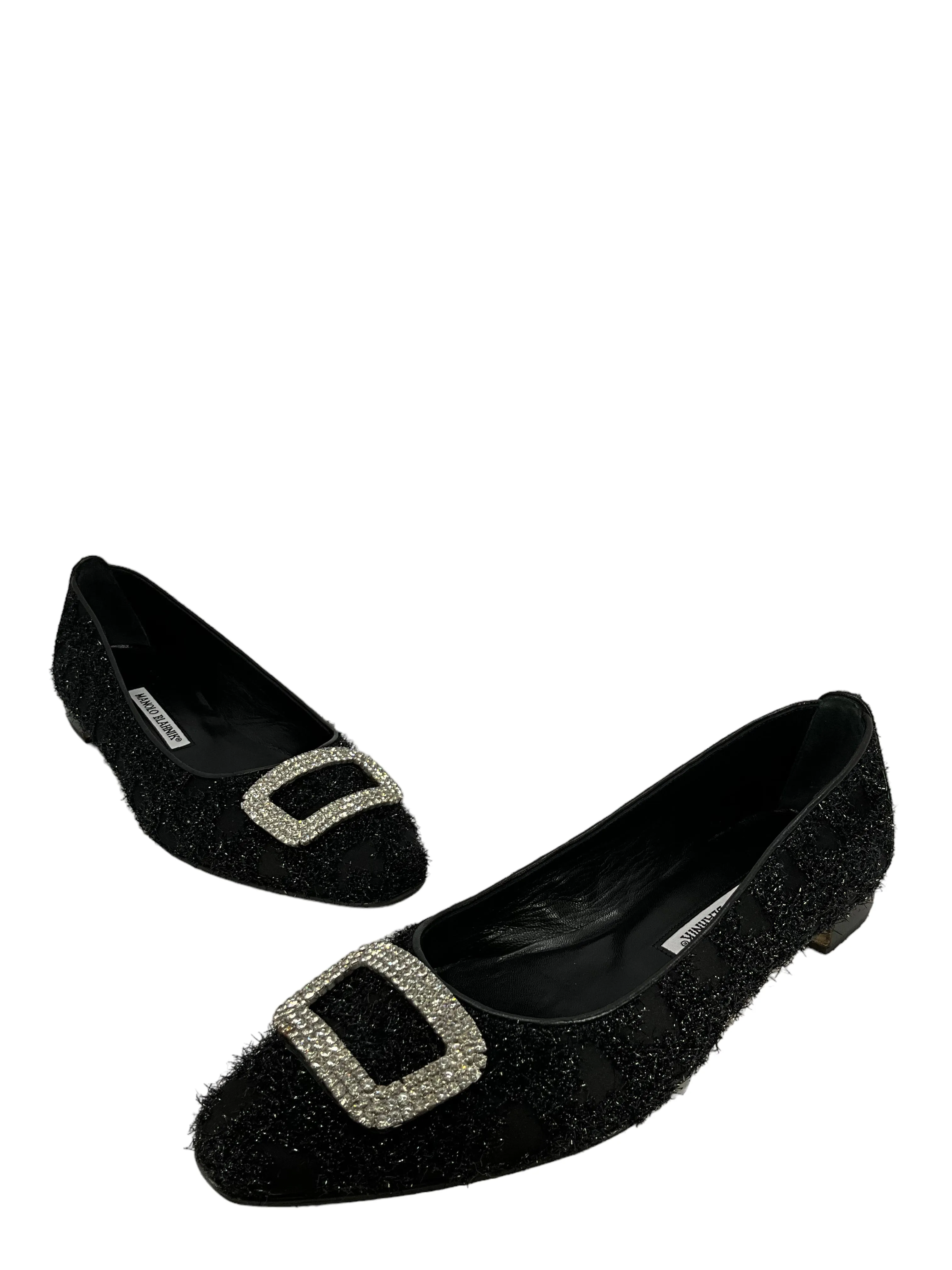 Manolo Blahnik Black Textured Flats Size 11.