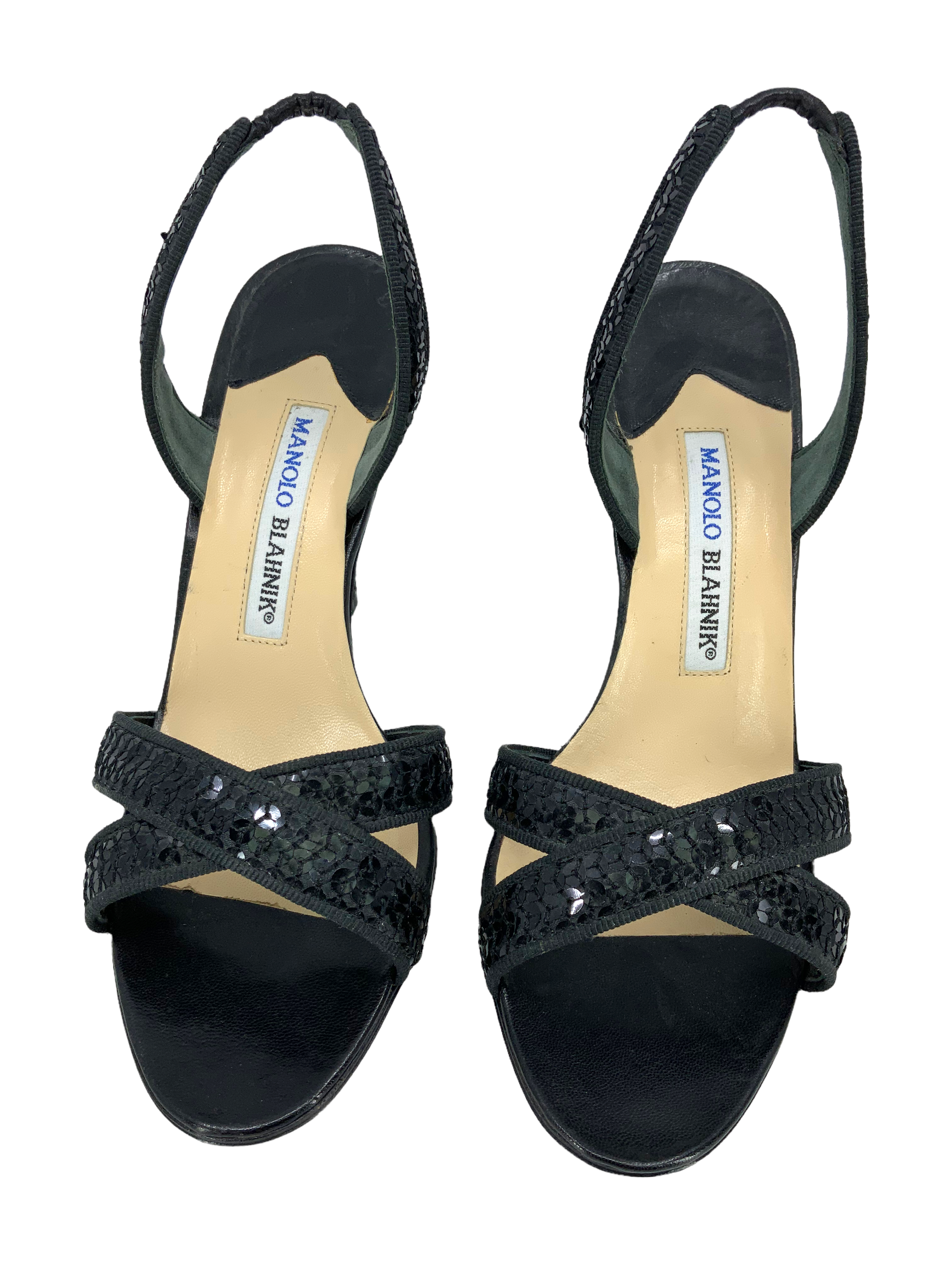 Manolo Blahnik Sequin Slingback Sandals, Size 7