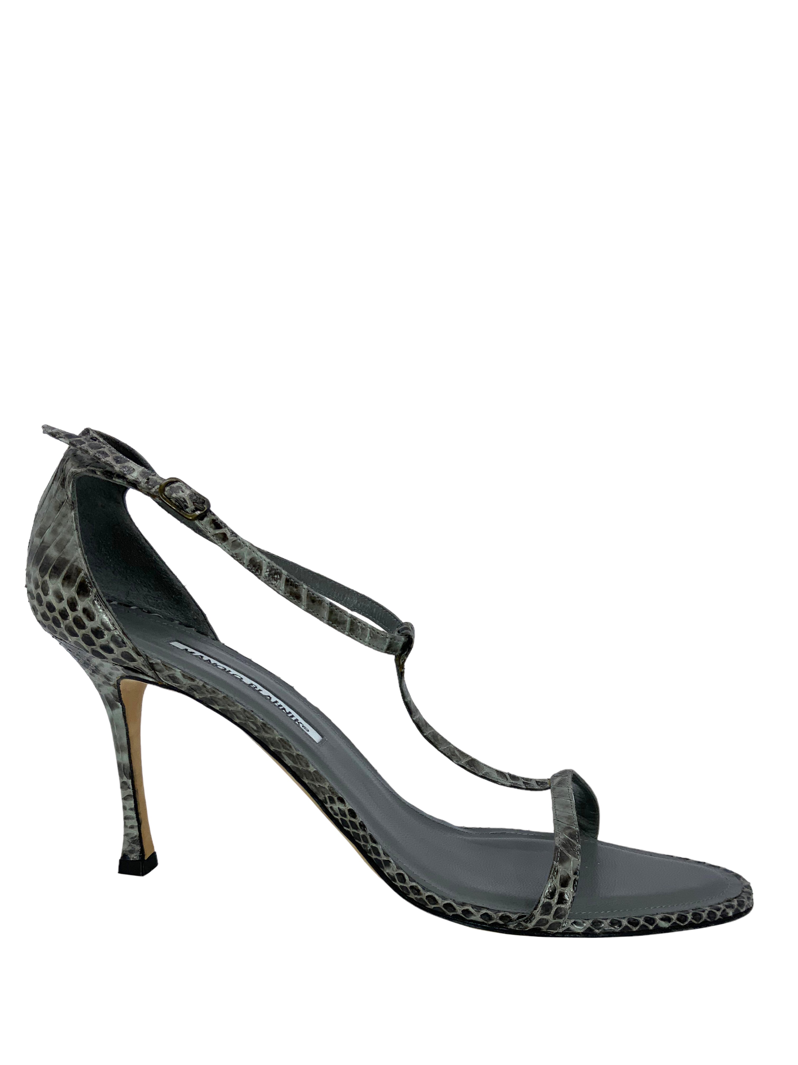 Manolo Blahnik Snakeskin T-Strap Sandals Size 12 for sale