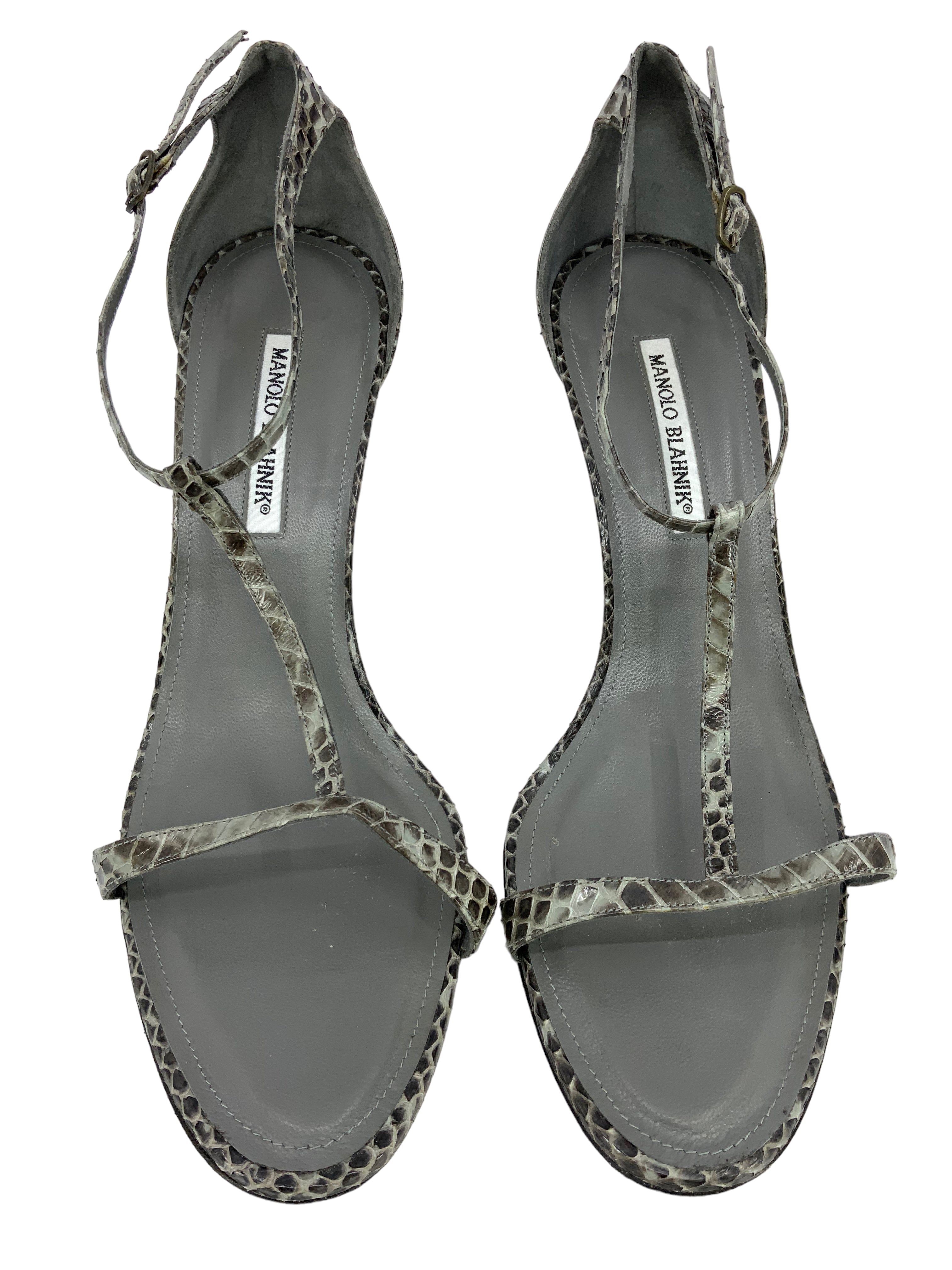 Manolo Blahnik Snakeskin T-Strap Sandals Size 12 for sale