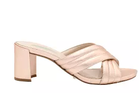 MARIAN rose gold leather criss cross mule, block heel.