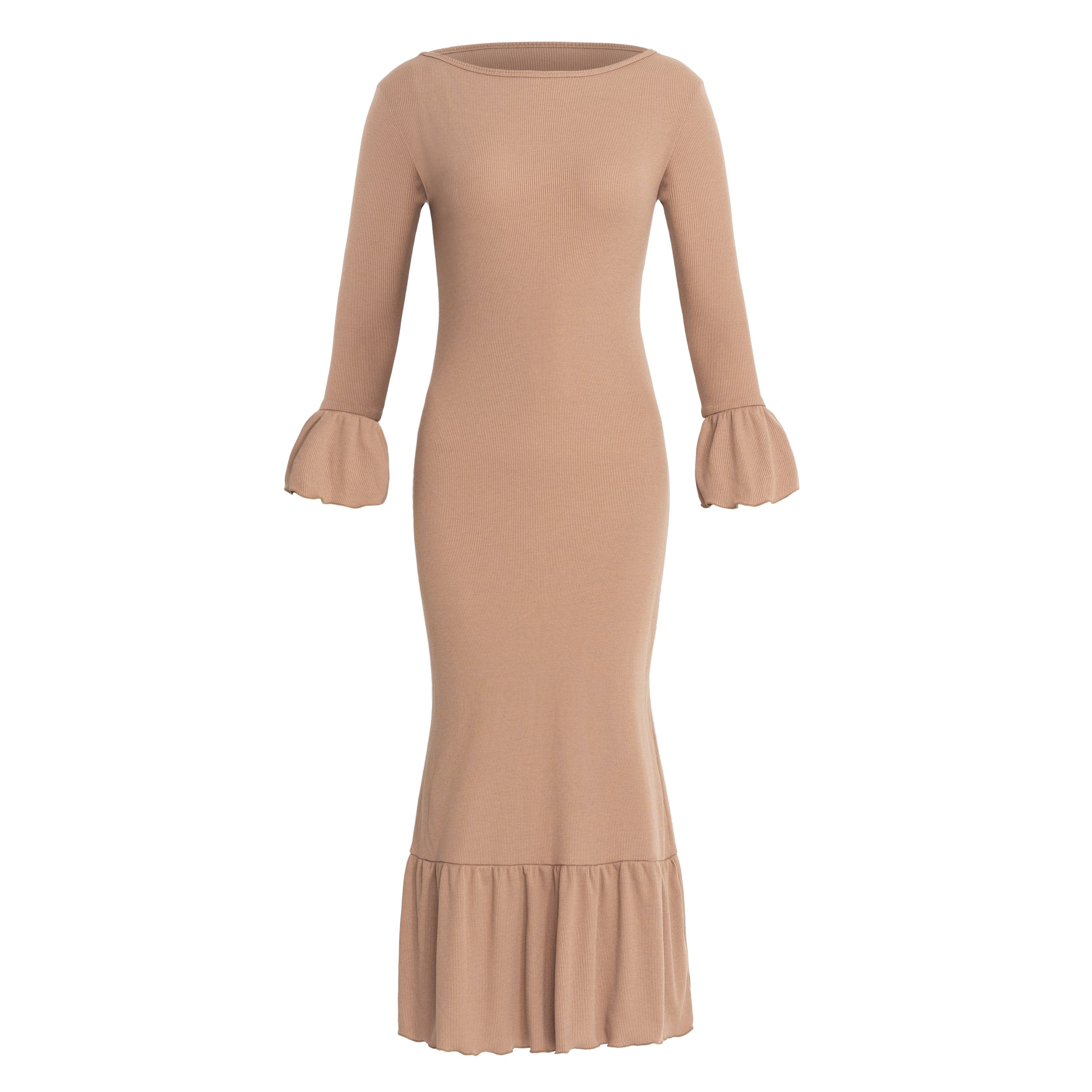 Marjorie Dress - Camel Brown Ruffle - Top Search Result