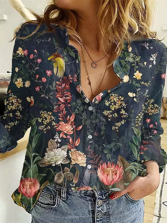 Maroon Black Pink Floral Shirt Blouse with Button Print