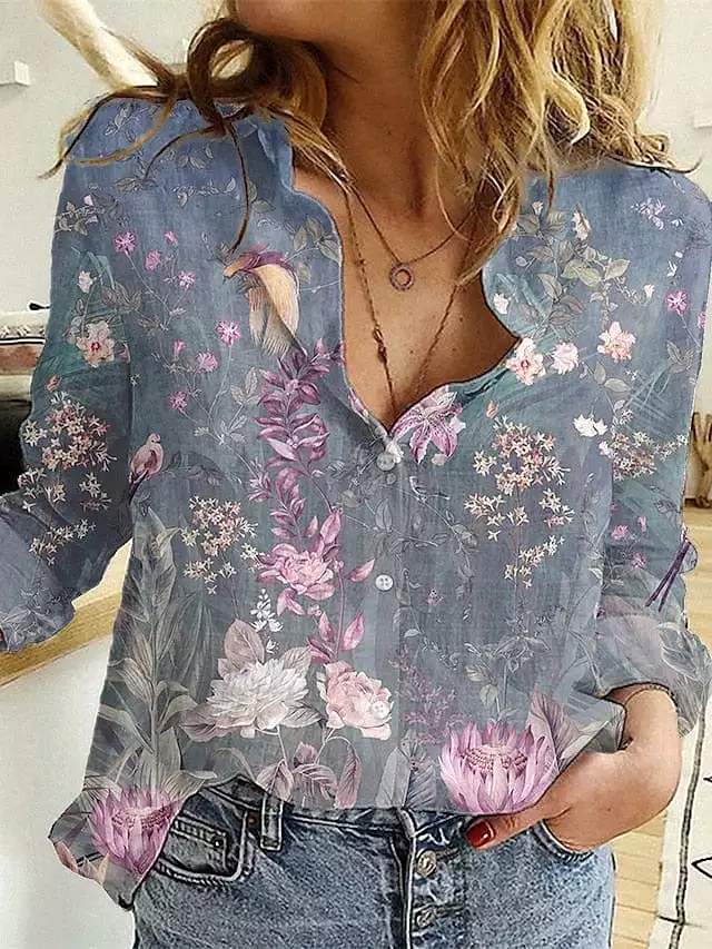 Maroon Black Pink Floral Shirt Blouse with Button Print