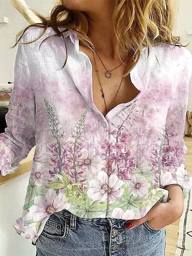 Maroon Black Pink Floral Shirt Blouse with Button Print