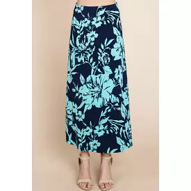 Maxi Skirt with Elastic Waistband - Floral Print