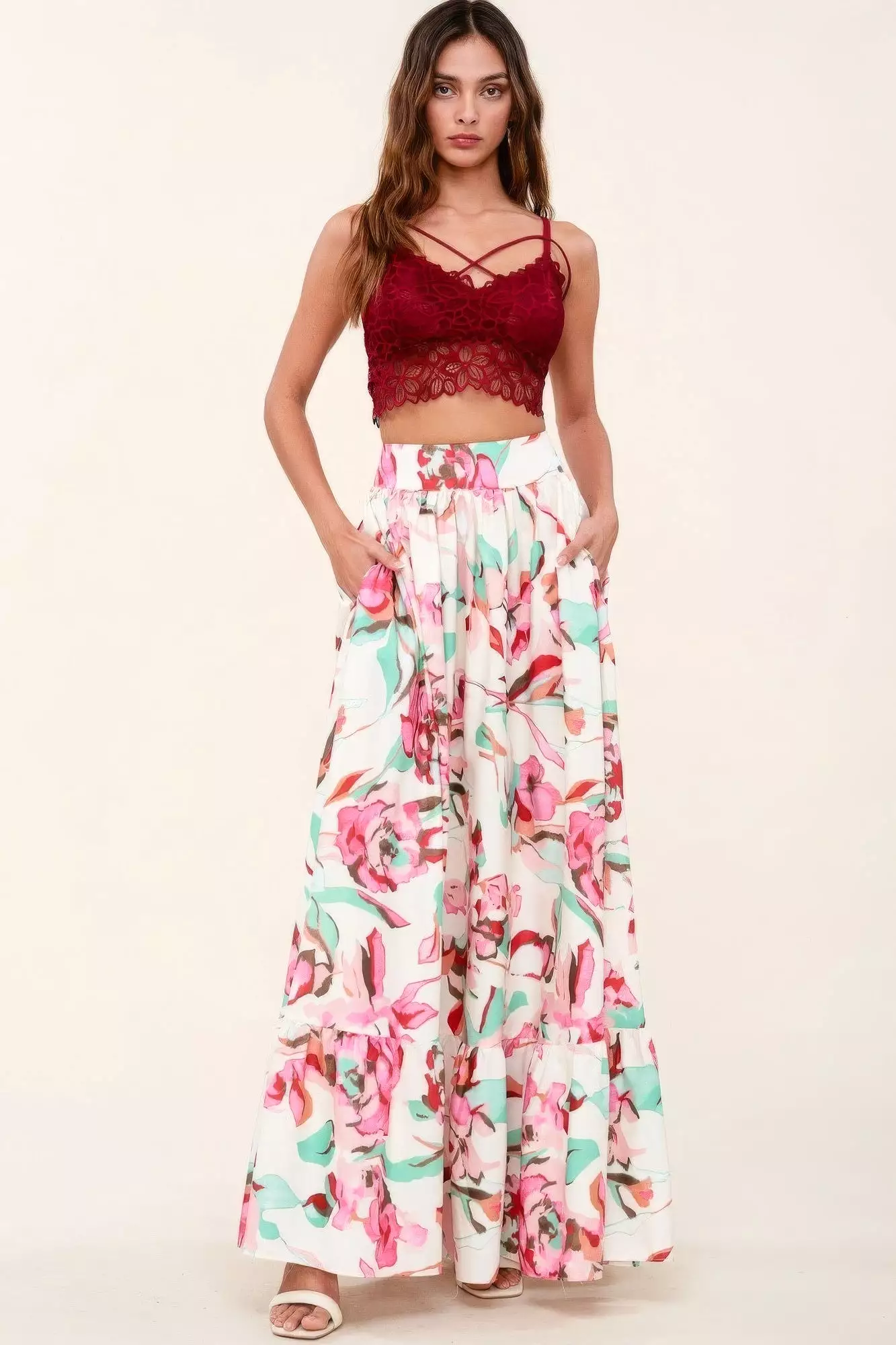 Maxi Skirt with Pockets, Printed Design