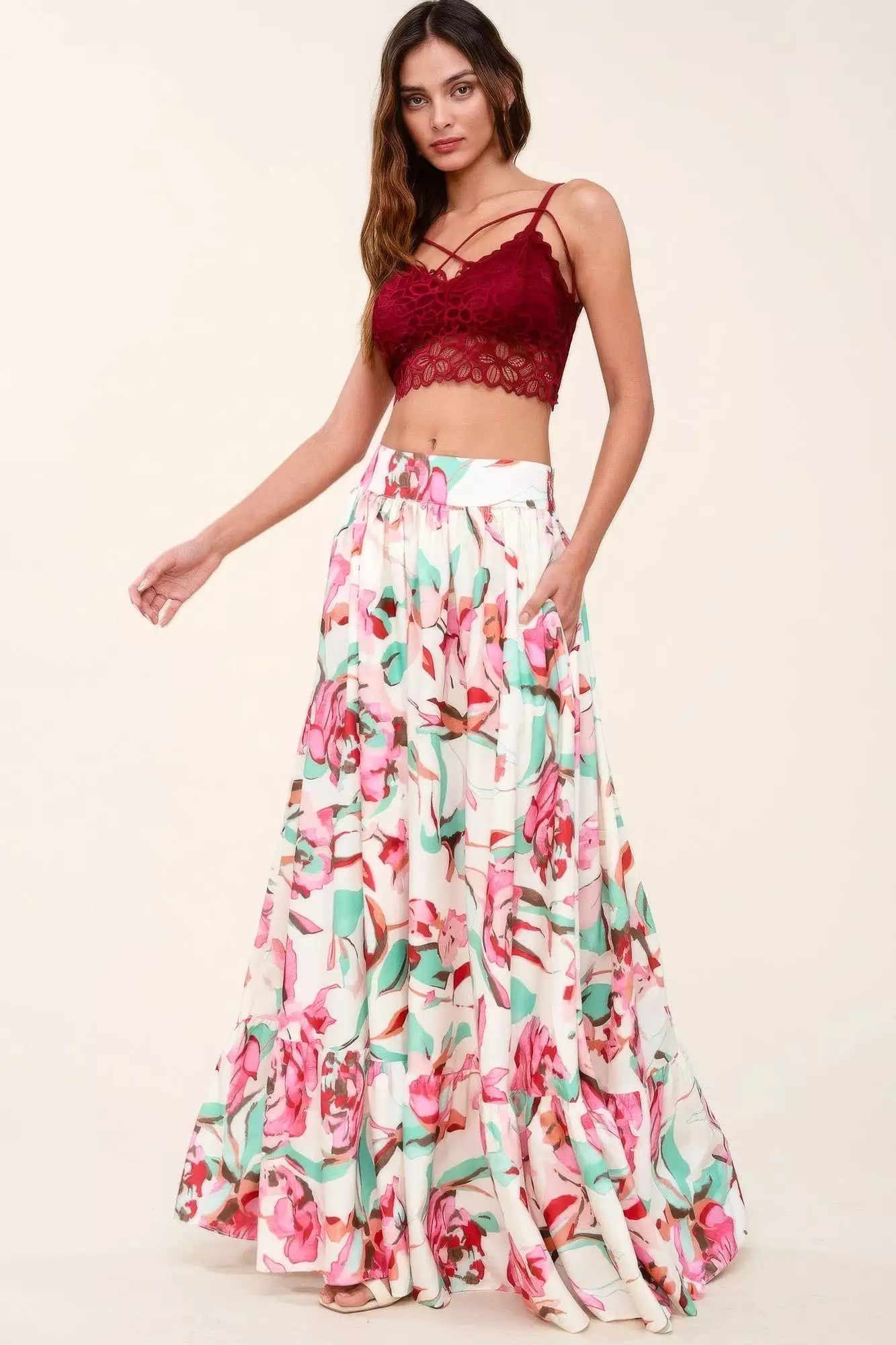 Maxi Skirt with Pockets, Printed Design