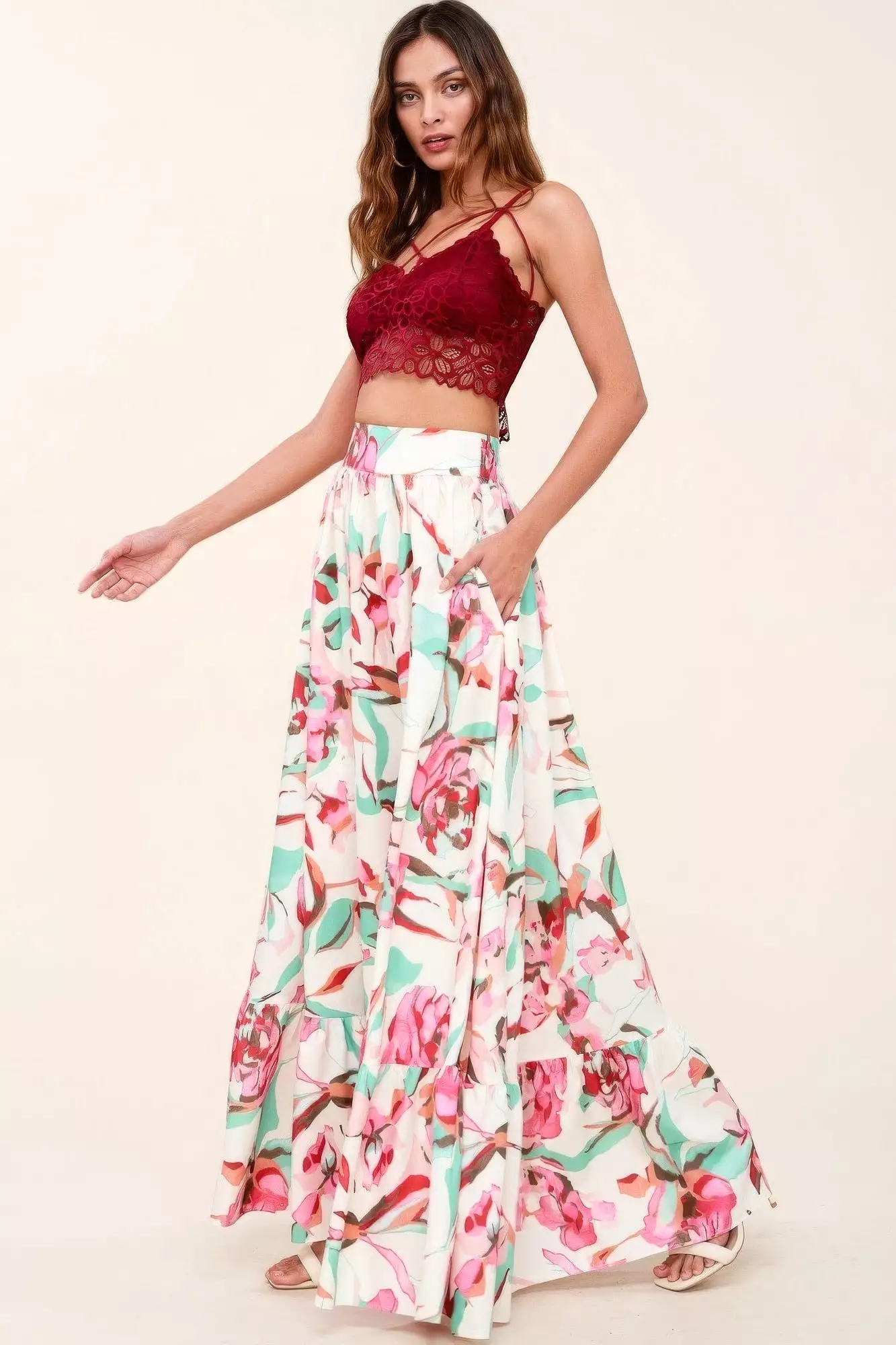 Maxi Skirt with Pockets, Printed Design