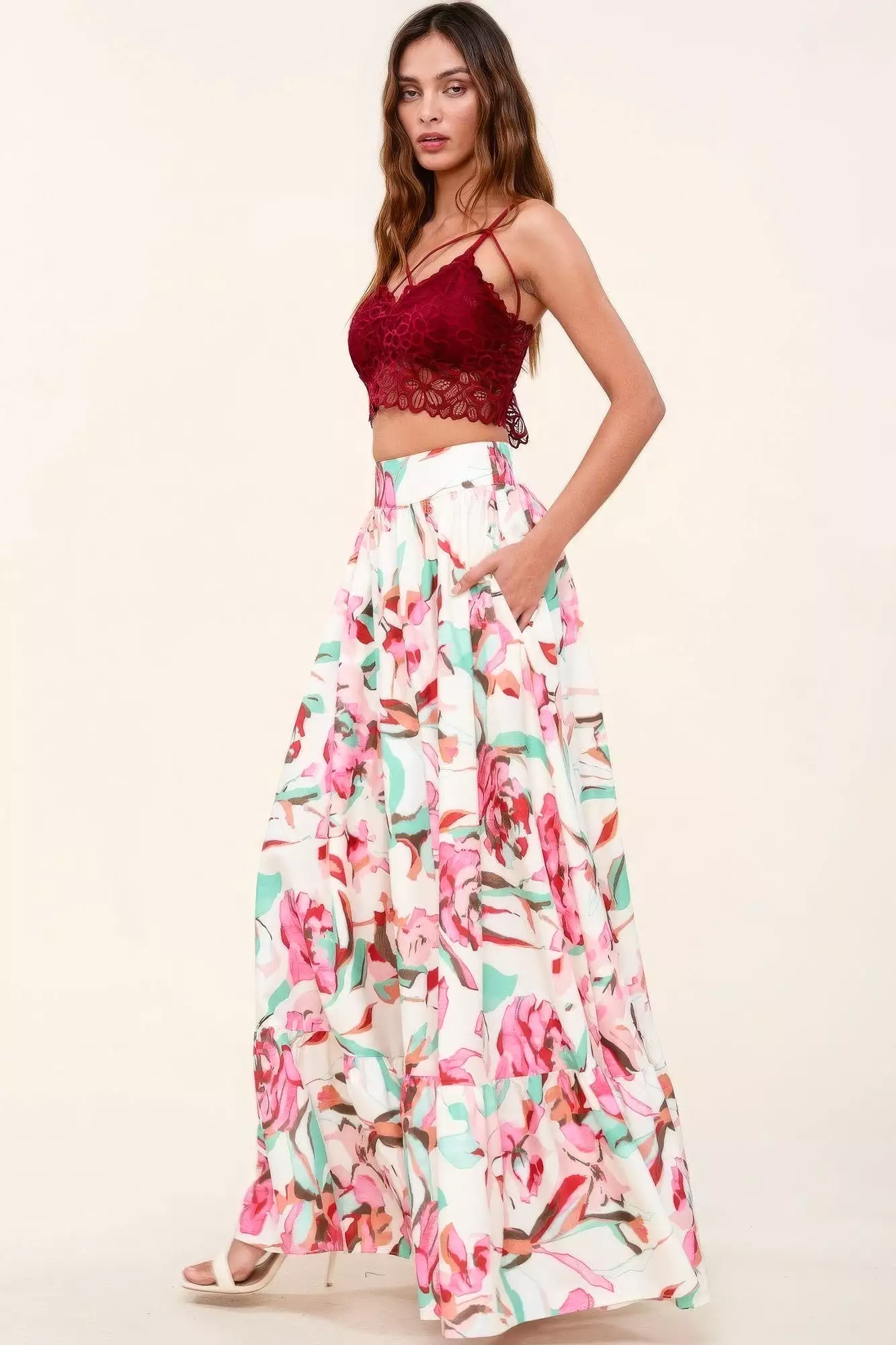 Maxi Skirt with Pockets, Printed Design