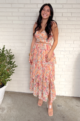 Maxi Skirt with Tiered and Plisse Design