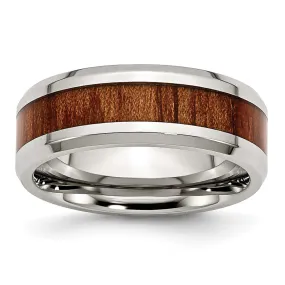 Men's 8mm Stainless Steel Red Orange Koa Wood Enamel Comfort Fit Band