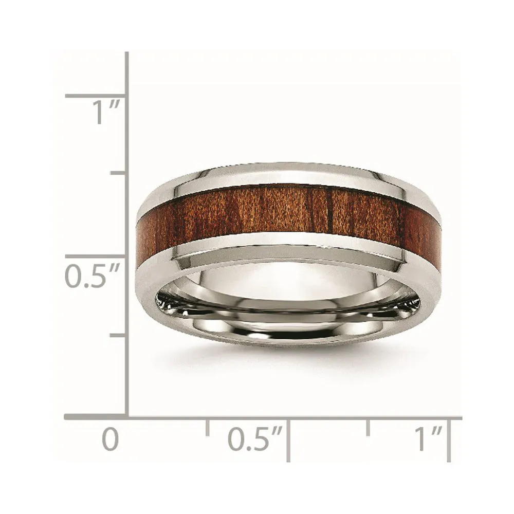 Men's 8mm Stainless Steel Red Orange Koa Wood Enamel Comfort Fit Band