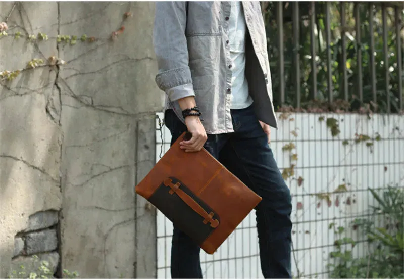 Large Capacity Leather Laptop Bag for Men with Retro Style