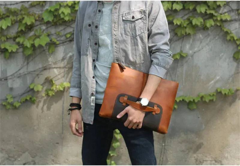 Large Capacity Leather Laptop Bag for Men with Retro Style