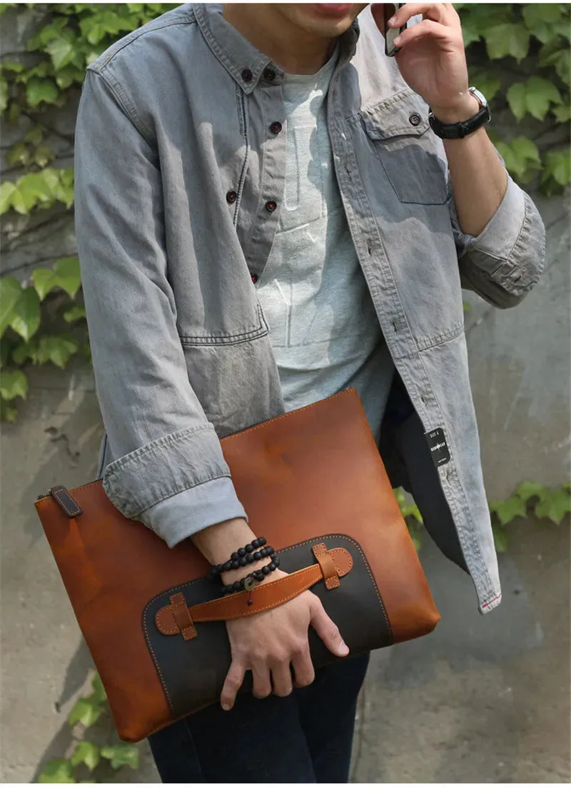 Large Capacity Leather Laptop Bag for Men with Retro Style