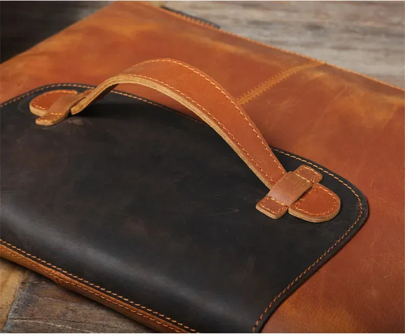 Large Capacity Leather Laptop Bag for Men with Retro Style