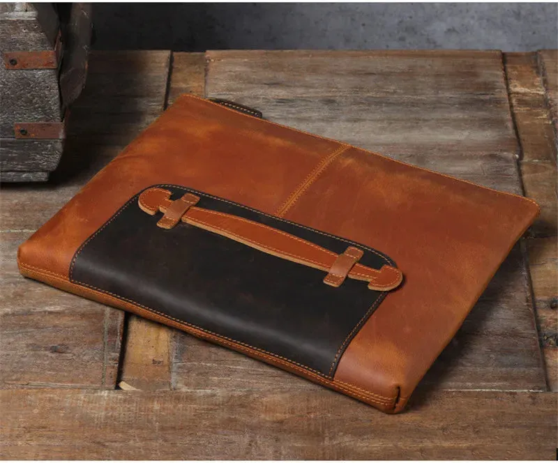 Large Capacity Leather Laptop Bag for Men with Retro Style