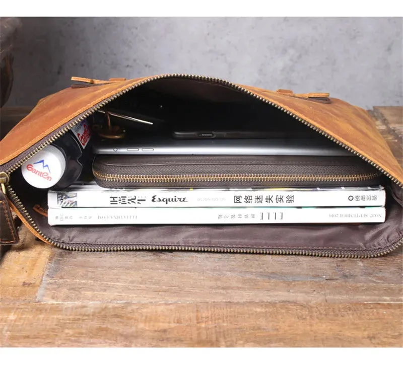 Large Capacity Leather Laptop Bag for Men with Retro Style