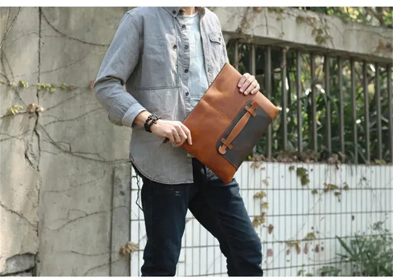 Large Capacity Leather Laptop Bag for Men with Retro Style