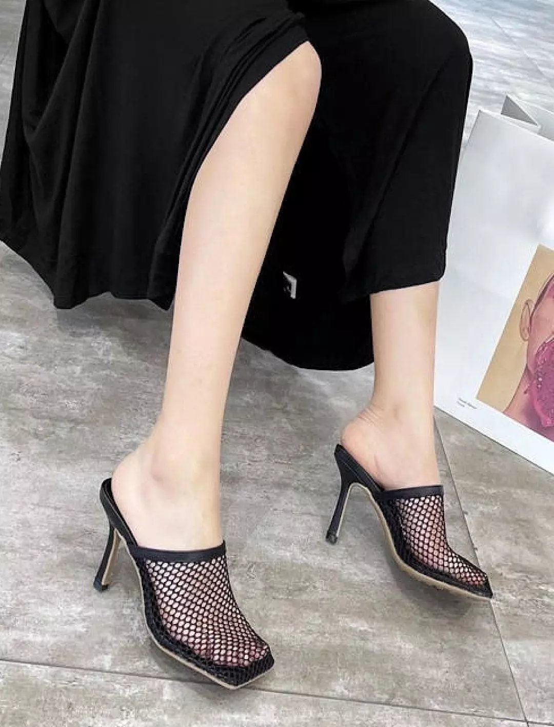 Mesh Sandal Heels with Square Toe