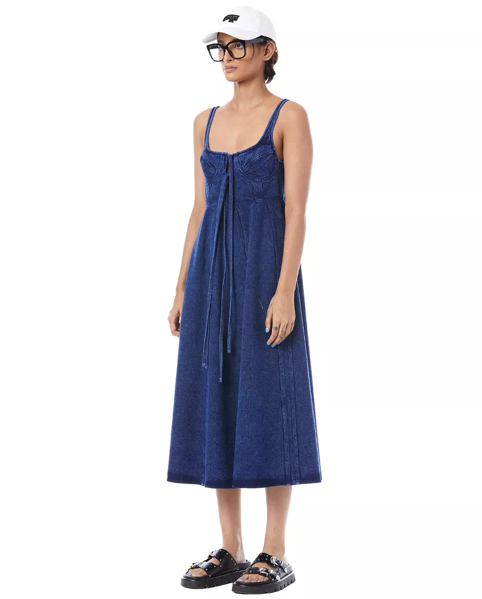 Midi Dress Blue with Tie-up Design