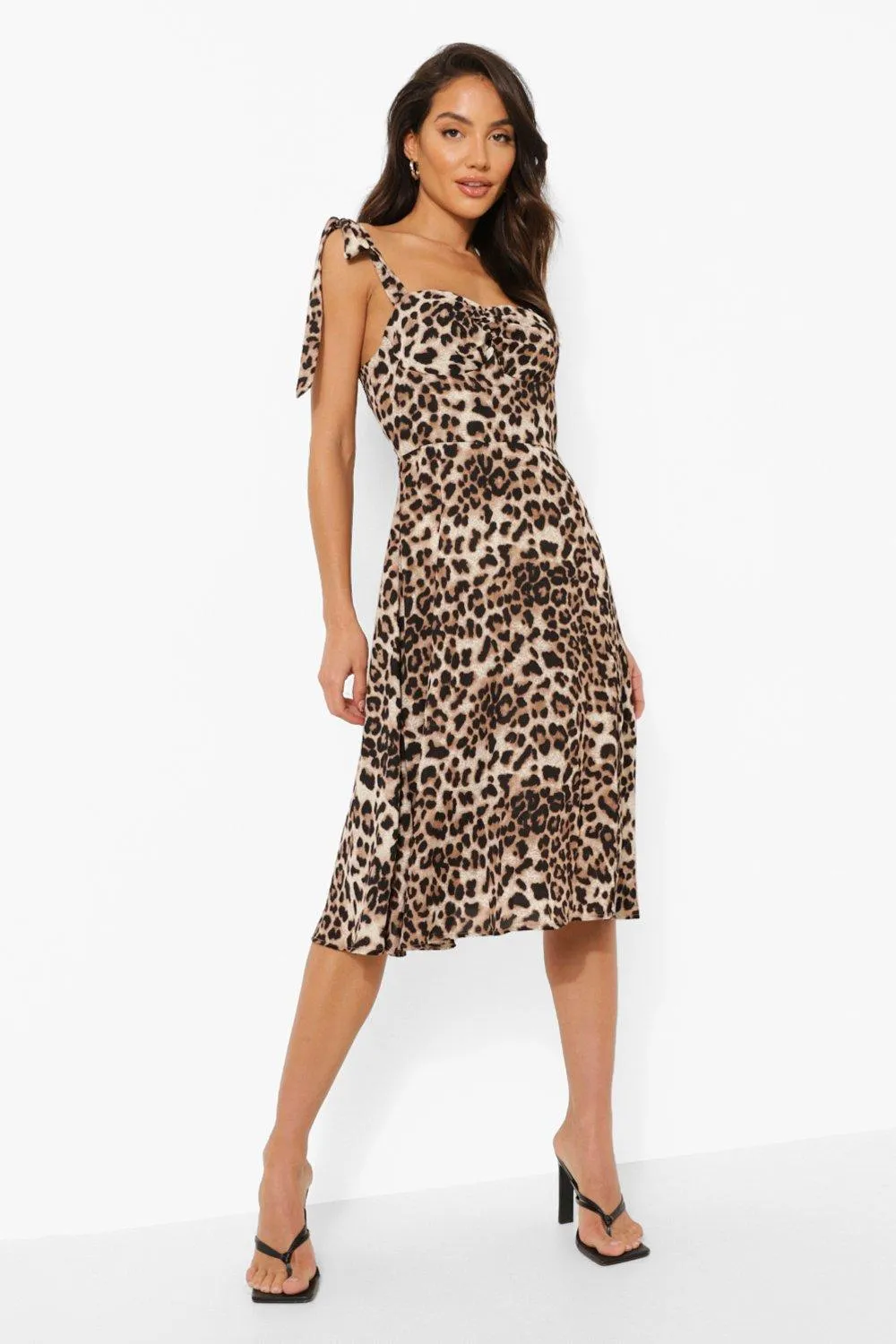 Midi Dress with Leopard Print Corset Accent