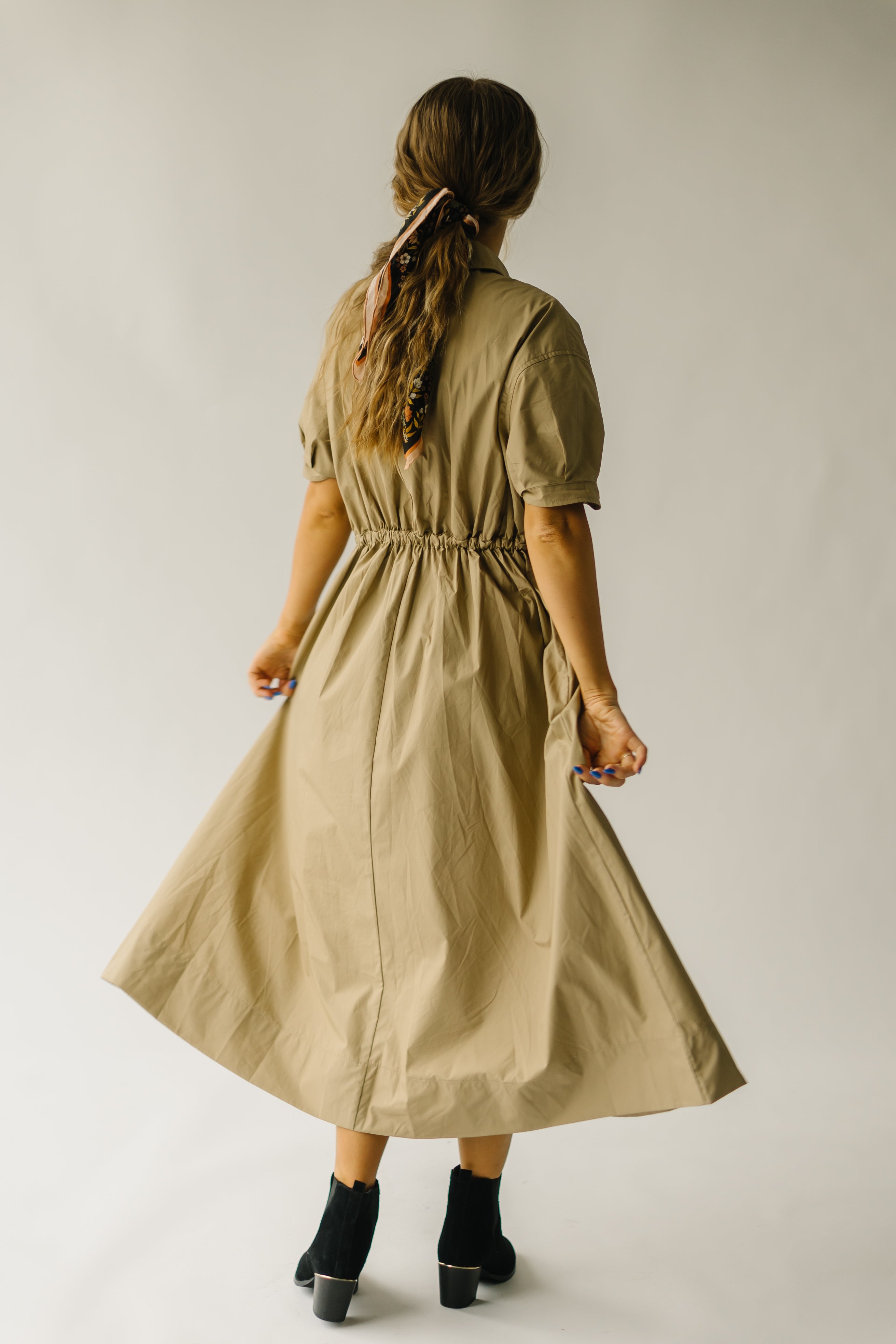 Minden Cinch Detail Midi Dress Khaki