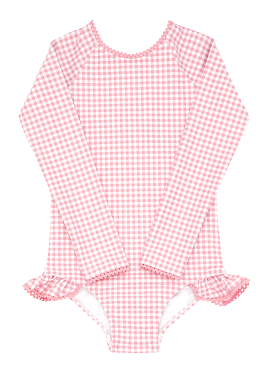 Minnow Girls Guava Gingham One-piece Rashguard