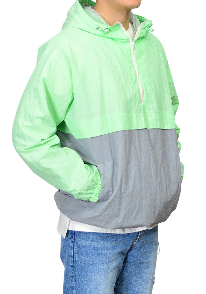 Mint Color Block Hooded Windbreaker Jackets Men Hiphop Streetwear.