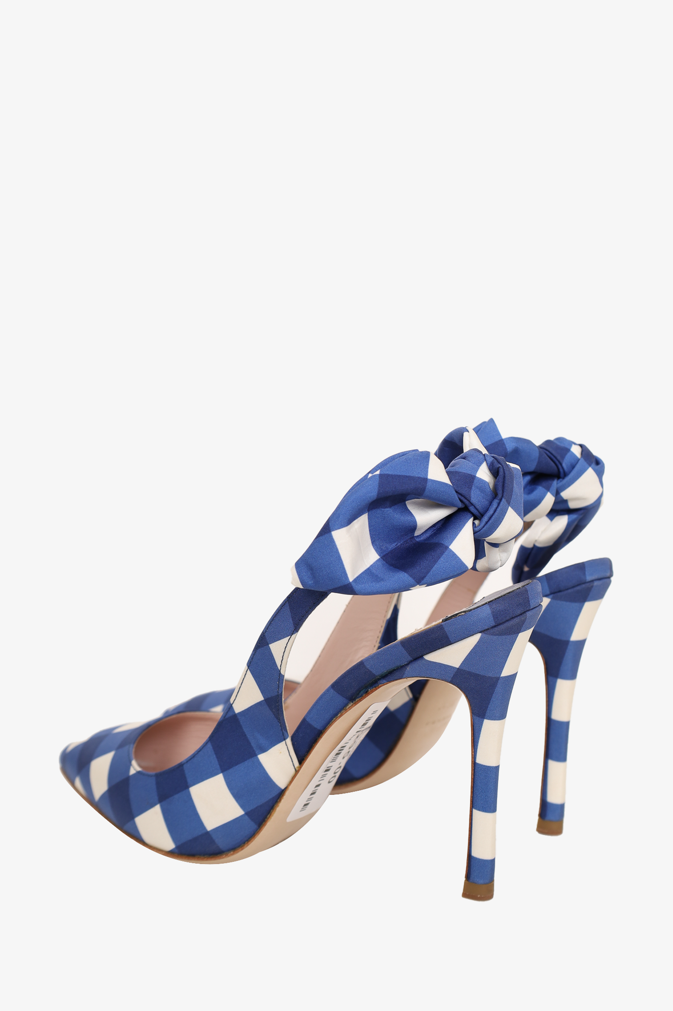 Miu Miu Blue and White Checkered Satin Bow Slingback Sandals - Size 36.5