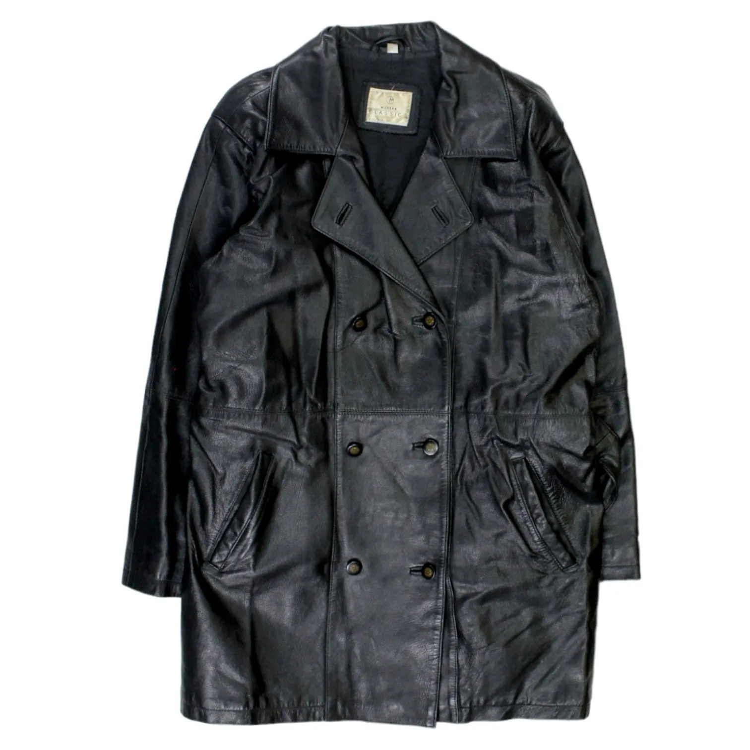 Modern Classics Black Double Breasted Leather Coat Fashion Trend