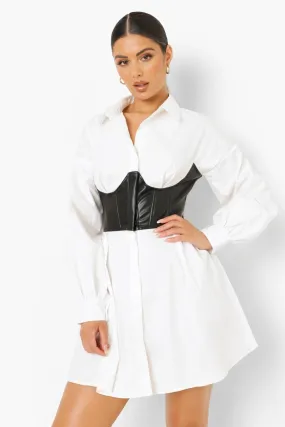 Modern Shirt Dress Featuring Faux Leather Corset