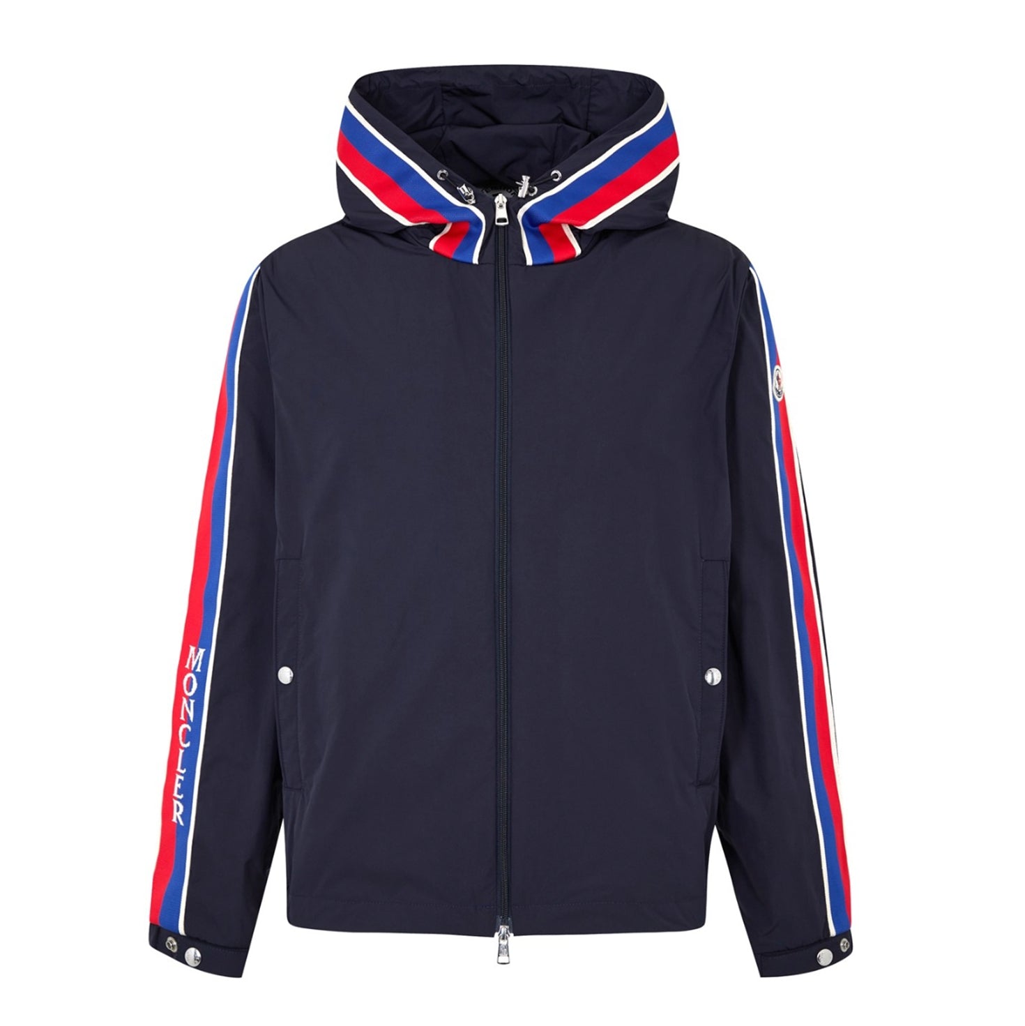 Moncler Rukbat Navy Blue Hooded Windbreaker with Logo Jacquard