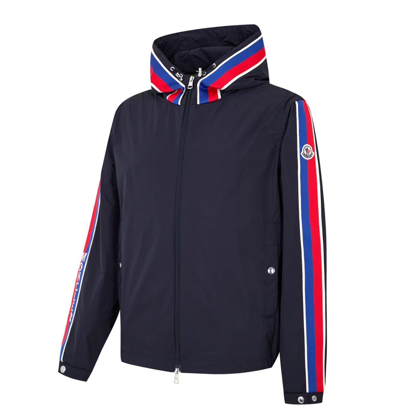 Moncler Rukbat Navy Blue Hooded Windbreaker with Logo Jacquard