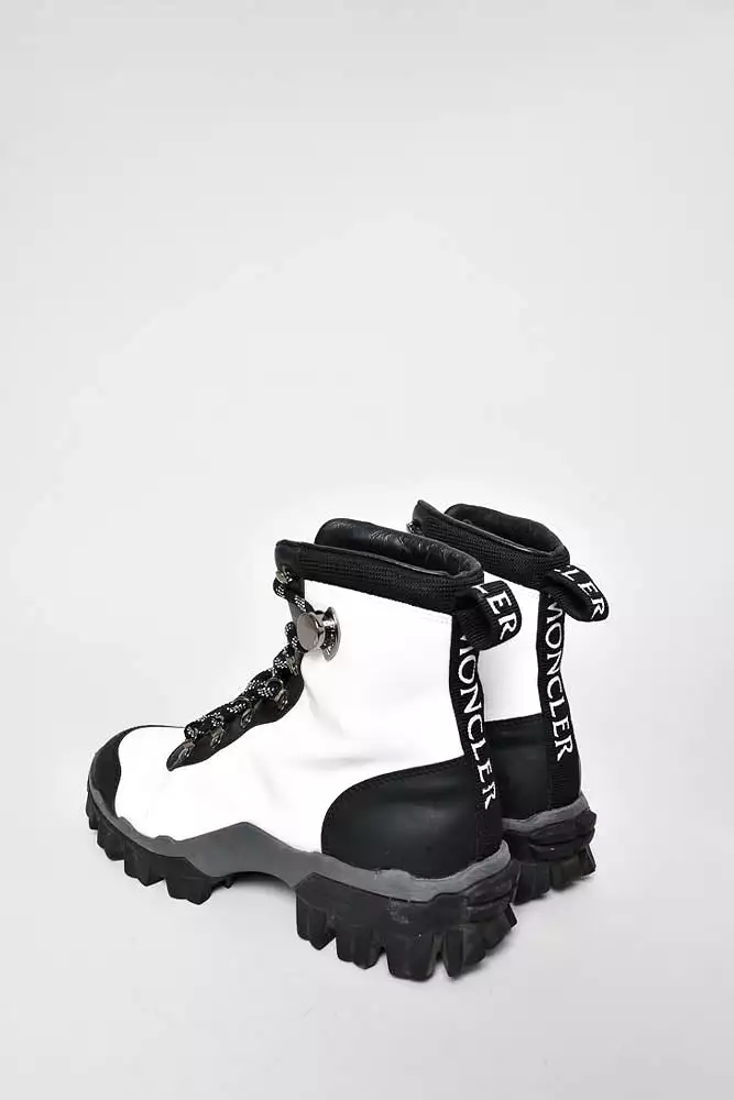 Moncler White Patent Black Leather Hiking Boots - Size 37.5.