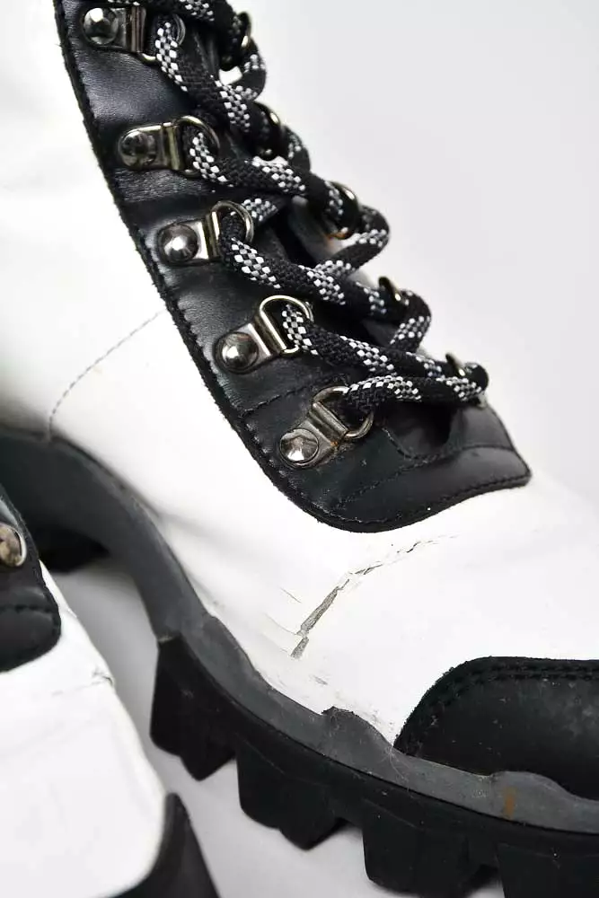 Moncler White Patent Black Leather Hiking Boots - Size 37.5.