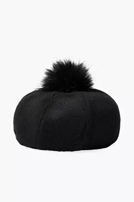 Natalie Black Oversized Pom Beret