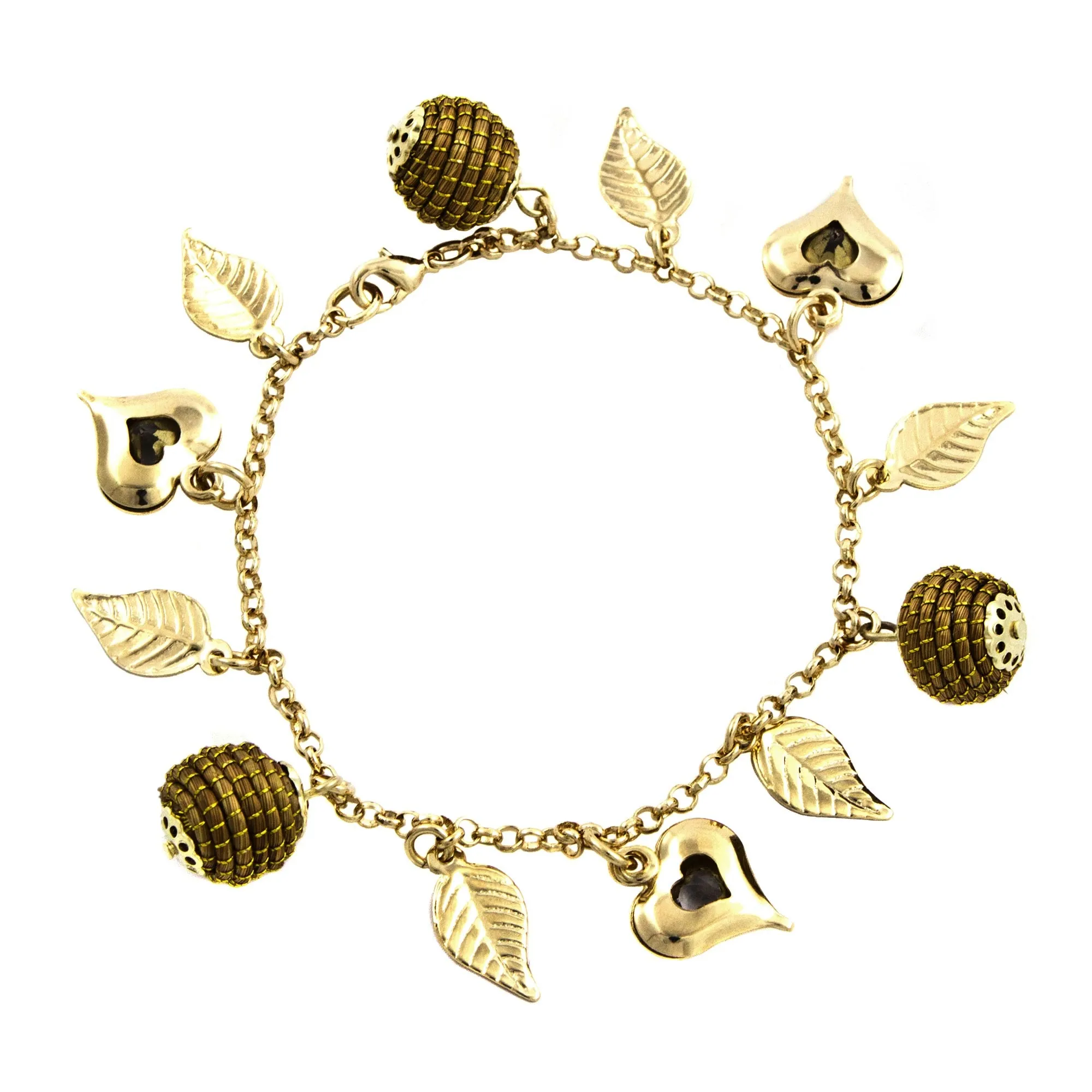 Natural Friend Gold Plated Brazilian Bracelet with Heart Leaf Beehive Charms