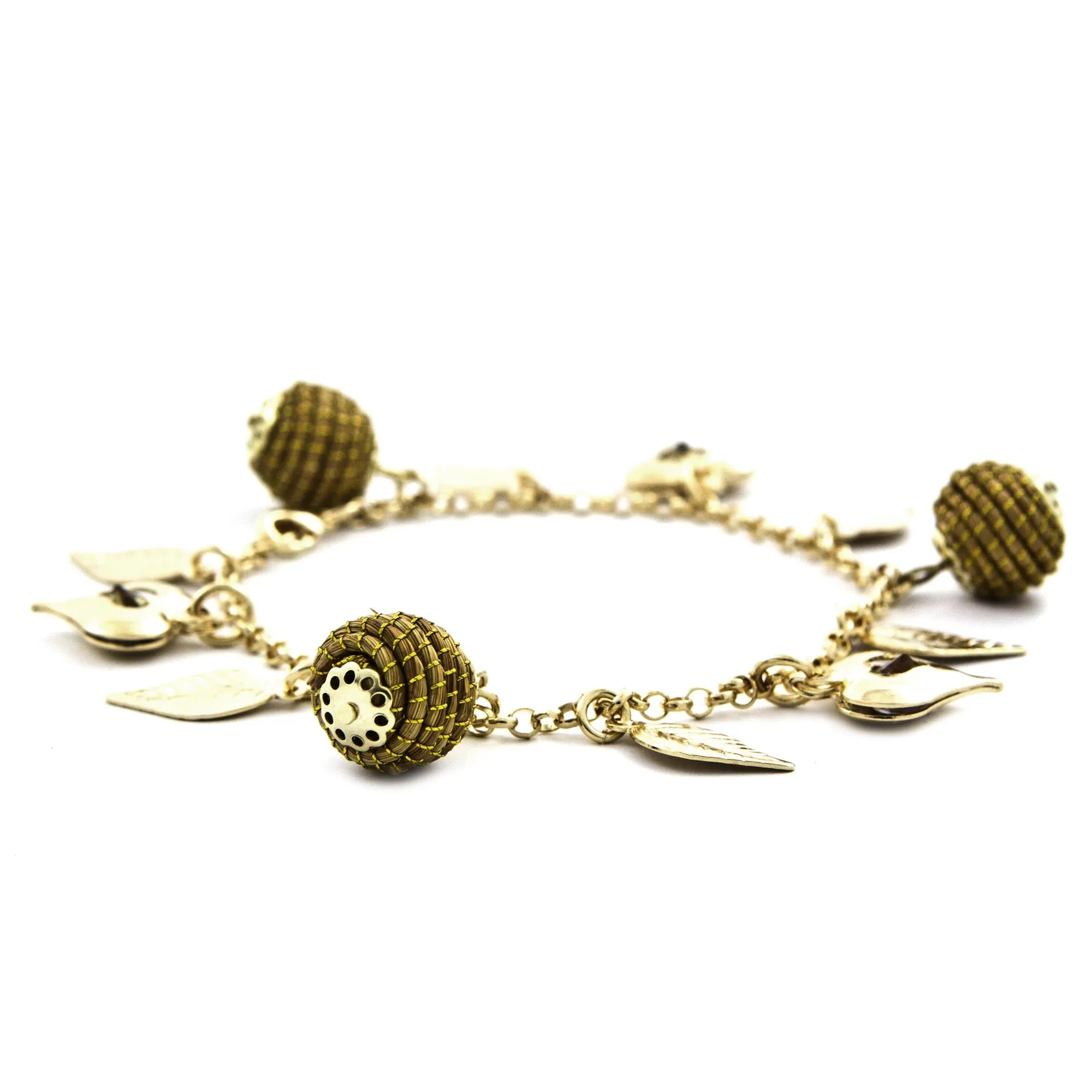 Natural Friend Gold Plated Brazilian Bracelet with Heart Leaf Beehive Charms