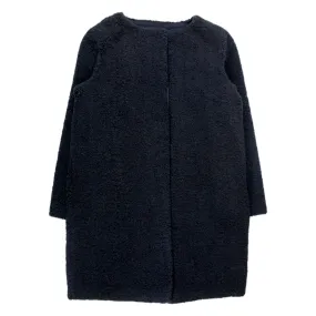 Navy Collarless Teddy Coat by Hush