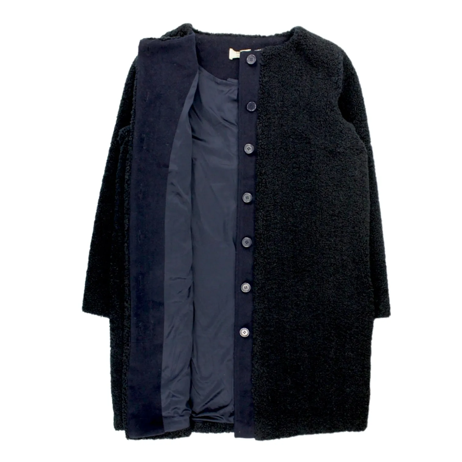 Navy Collarless Teddy Coat by Hush