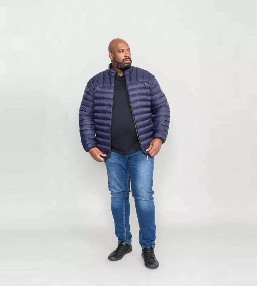 Navy Puffer Jacket for Men with Sleeve Patch by D555 (LIMEHOUSE 1)