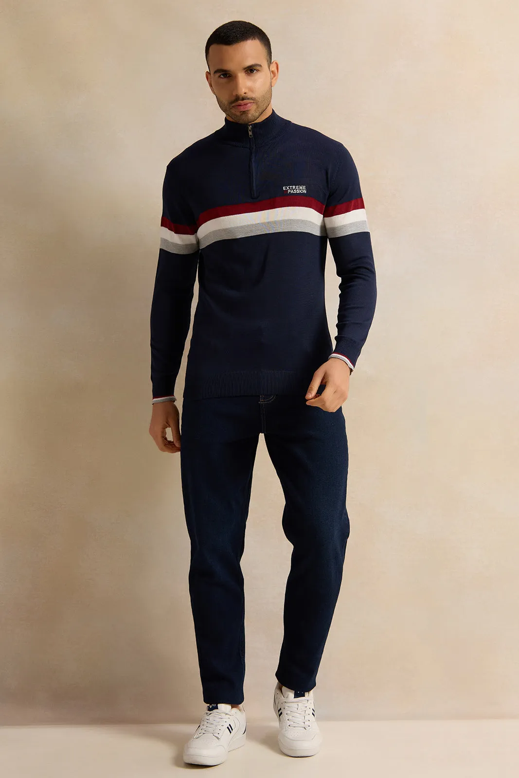 Navy Striped Sweater Men