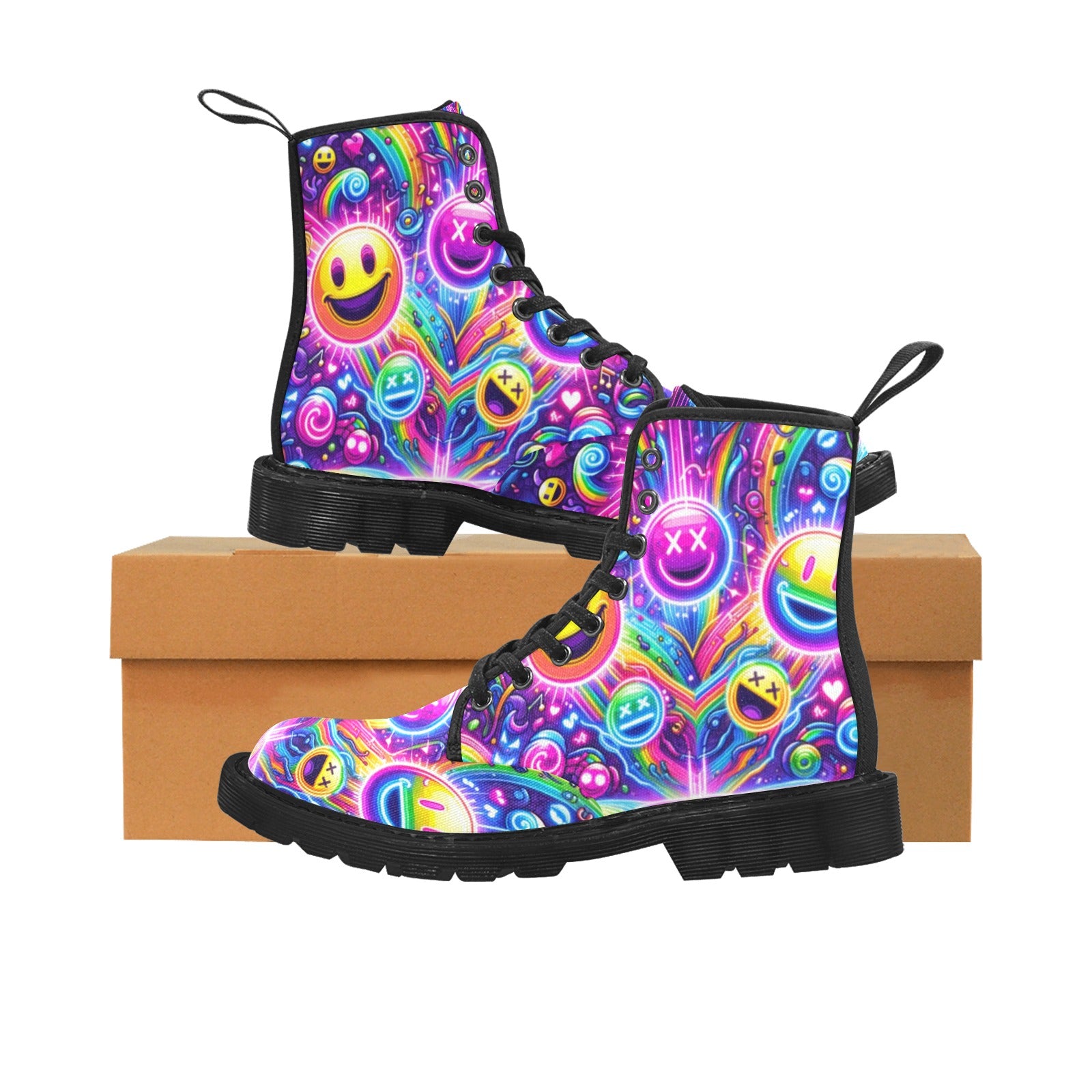 Neon Rave Canvas Boots for Women