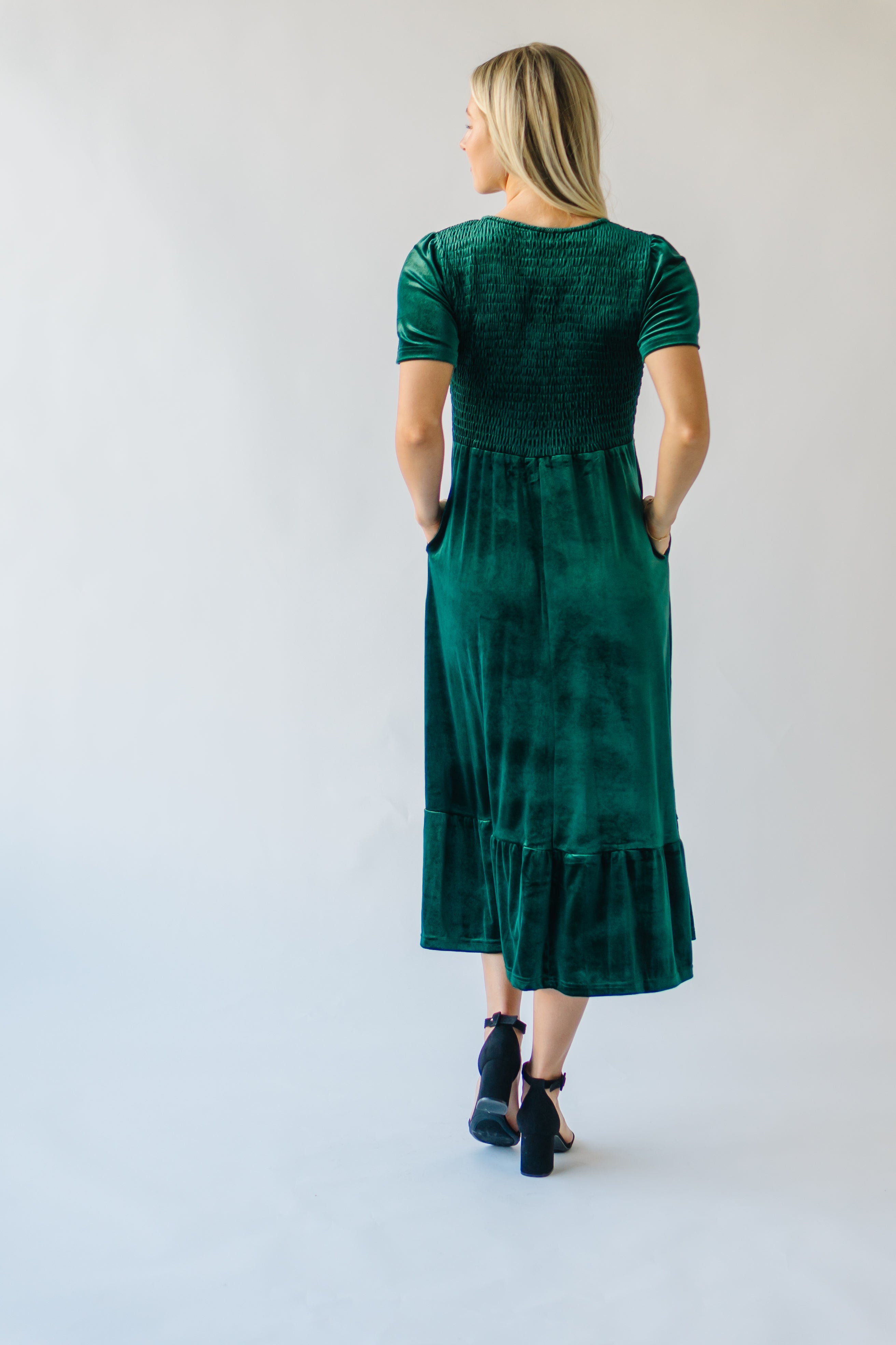 Noonan Velvet Midi Dress, Hunter Green