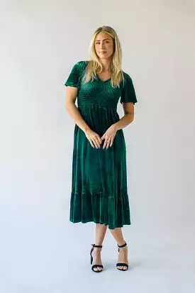 Noonan Velvet Midi Dress, Hunter Green